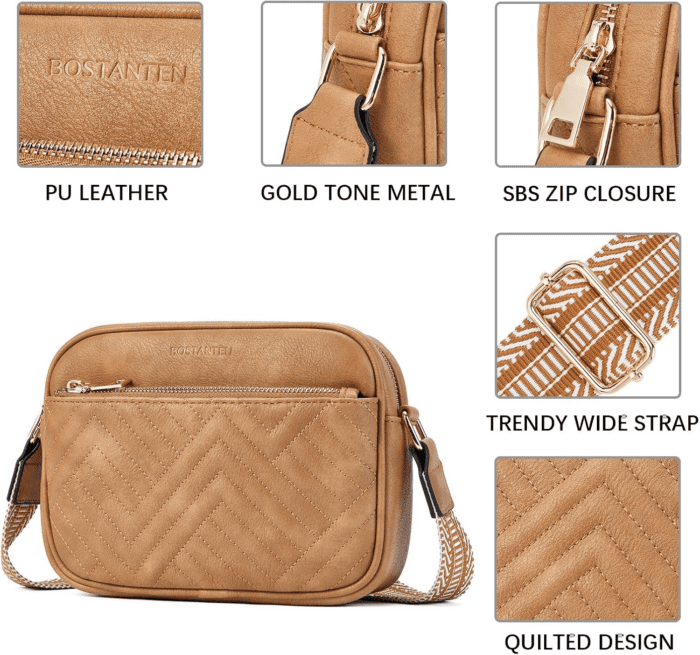 Quilted Crossbody Bags for Women Vegan Leather Purses Small Shoulder Handbags with Wide Strap - Image 4