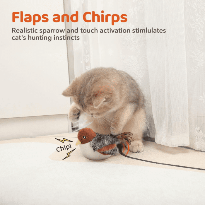 Cat Toys Rechargeable Flapping Bird Sparrow, Lifelike Chirp Tweet, Touch Activated Kitten Toy Interactive Cat Exercise Toys for All Breeds Cat Kicker Catnip Toys 4.0 Inches - Image 2