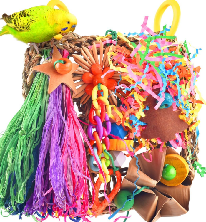 Conure Toys, Bird Grass Mat Parakeet Shredder Hanging Toys Cockatiel Foraging Toys Parrot Climbing Wall Toys Lovebird Cage Toys for Small Birds