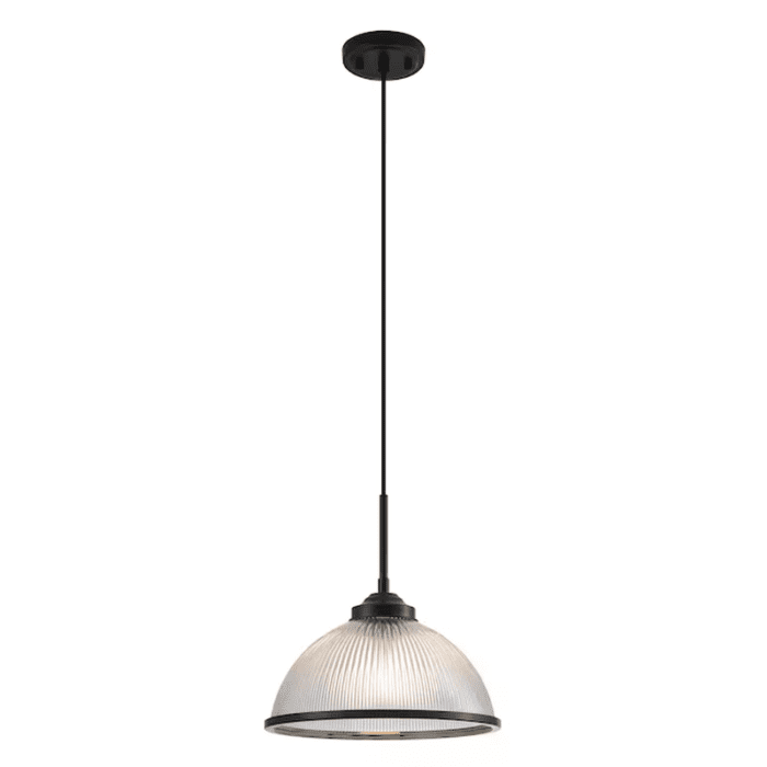 Caleb Black Industrial Ribbed Glass Bowl Medium Hanging Pendant Light - Image 3