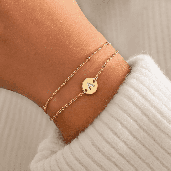 Gold Initial Bracelets for Girls Women Jewelry - Dainty Gold/Silver Plated Layered Beaded Letter Initial Bracelet Disc Monogram Bracelet Gold Bracelets for Women Teen Girls Gifts Trendy Stuff - Image 2