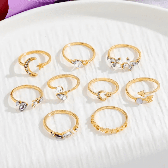 Gold Stackable Rings for Women Gifts Trendy Stuff Simple Star Moon Knuckle Rings Set Boho Rings Cute Stuff Birthday Gifts Stocking Stuffers for Christmas Gifts 2024 - Image 8