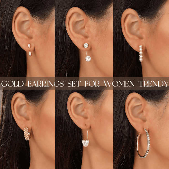 84 Pairs Gold Stud Earrings Set for Women Multipack, Fashion Pearl Cubic Zirconia Butterfly Earrings Packs Piercings, Hypoallergenic Stud Hoops Earrings for Gift - Image 3