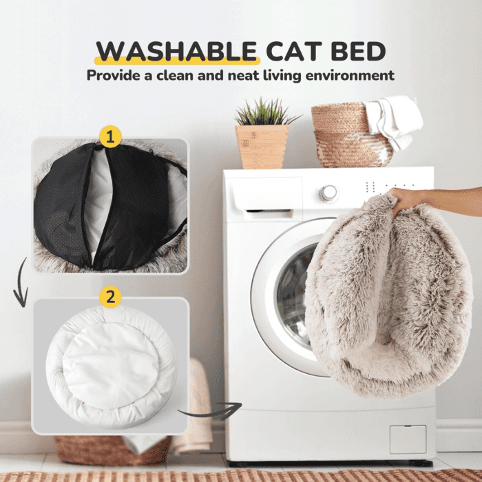 Cat Bed, Plush Hooded Cat Beds for Indoor Cats, Calming Cat Nest, Self Warming Cat Bed Cave, Cozy Cat Pod for Indoor Cat or Small Dog, Removable Washable Cat Cove with Non-Slip Bottom - Image 5