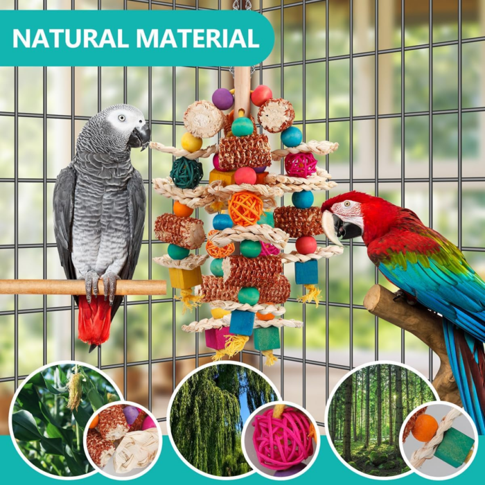 Parrot Toys Bird Toys Natural Corn Cob Bird Chew Toys for Small and Medium-Sized Macaws,African Grey,Cockatoos,Amazon Parrots,Parakeet,Cockatiel,Sun Conure, Lovebird with Wooden Blocks - Image 4