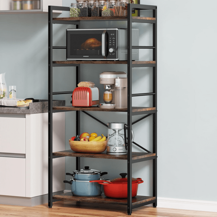 5-Tier Bakers Rack for Kitchen with Storage, Industrial Microwave Stand Oven Shelf, Free Standing Kitchen Storage Shelf Rack (23.62 L X 15.75 W X 60.24 H, Rustic Brown)