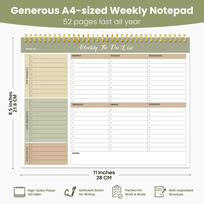 Weekly to Do List Notepad with 52 Undated Sheets（8.5"×11"）- Undated Weekly Planner Notepad for Office Desk Accessories and Supplies - Forest Shades - Image 3