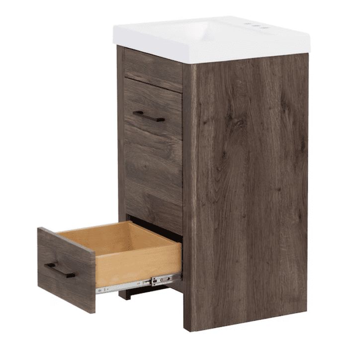 Winnie 18-In Vintage Oak Brown Woodgrain Single Sink Bathroom Vanity with White Cultured Marble Top - Image 11