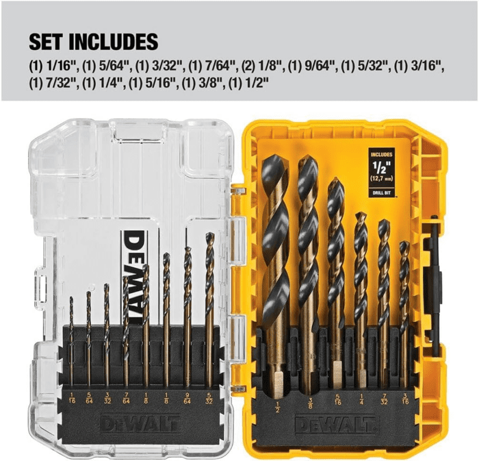 Drill Bit Set, 14-Piece, 135 Degree Split Point, for Plastic, Wood and Metal (DWA1184) - Image 2