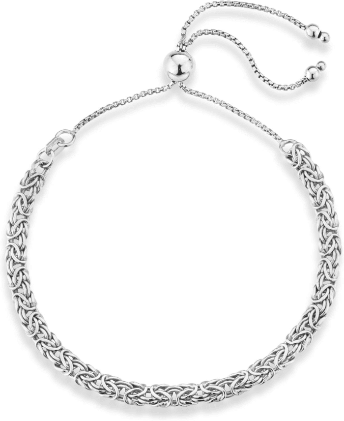 Italian 925 Sterling Silver 4Mm Byzantine Adjustable Bolo Link Chain Bracelet for Women Handmade in Italy - Image 2