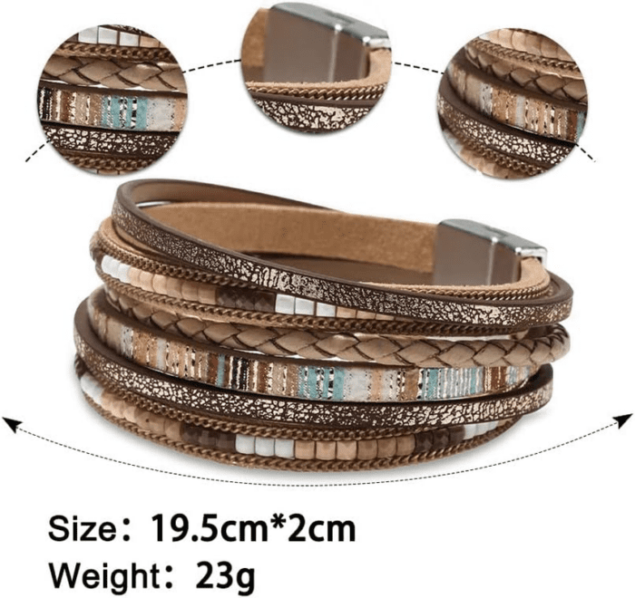 Leather Wrap Bracelets for Women, Boho Leopard Multi-Layer Crystal Beads Cuff Bracelet Jewelry - Image 5