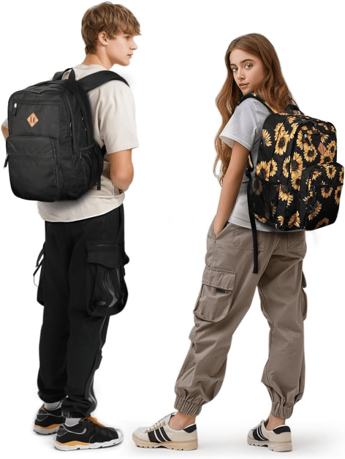 26L Black Backpack for School, College, and Travel: Water Resistant Bookbag with 8 Compartments - Image 2