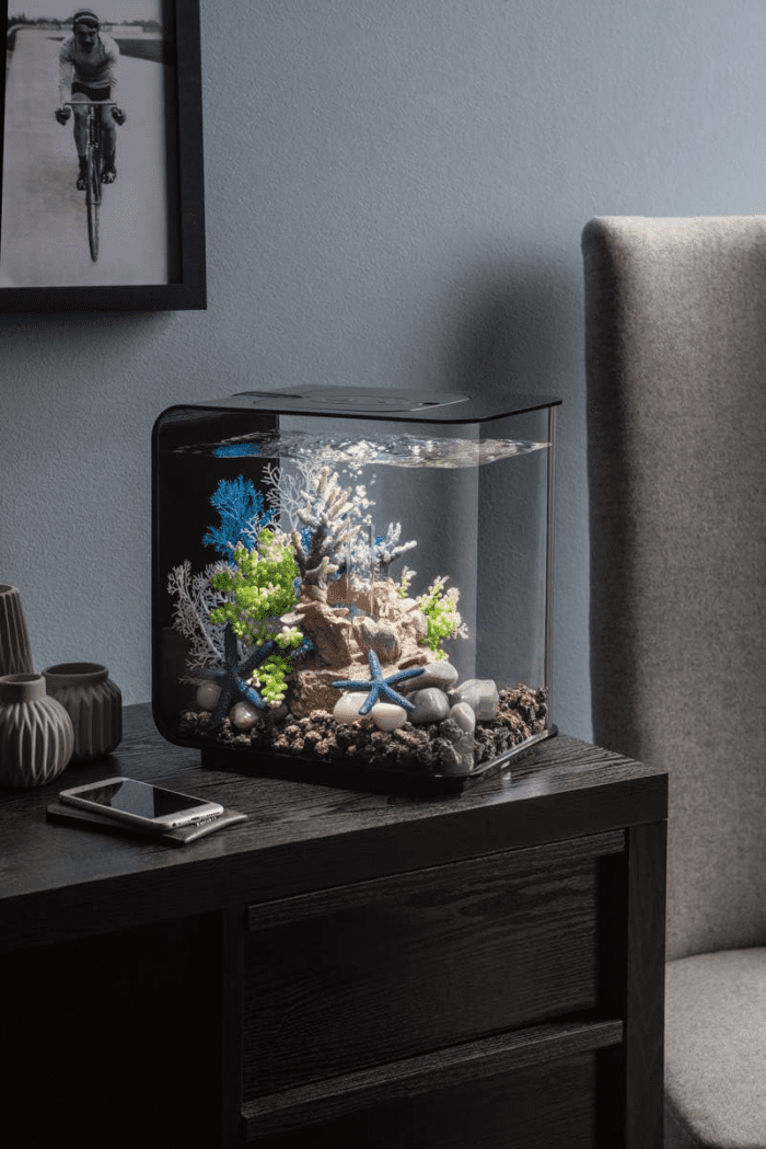 Flow 15 Acrylic 4-Gallon Aquarium with White LED Lights Modern Compact Tank for Tabletop or Desktop Display, Black - Image 2