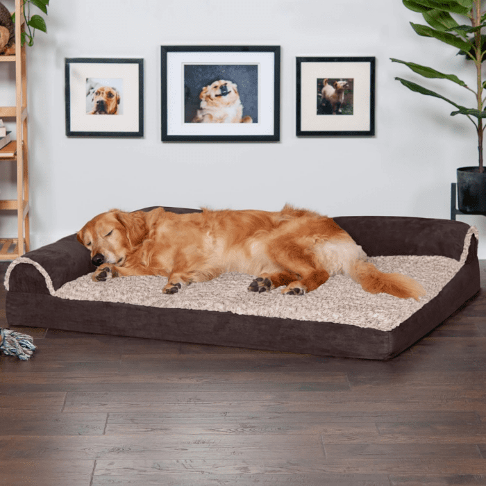 Orthopedic Dog Bed for Large Dogs W/ Removable Bolsters & Washable Cover, for Dogs up to 95 Lbs - Two-Tone Plush Faux Fur & Suede L Shaped Chaise - Espresso, Jumbo/Xl - Image 3