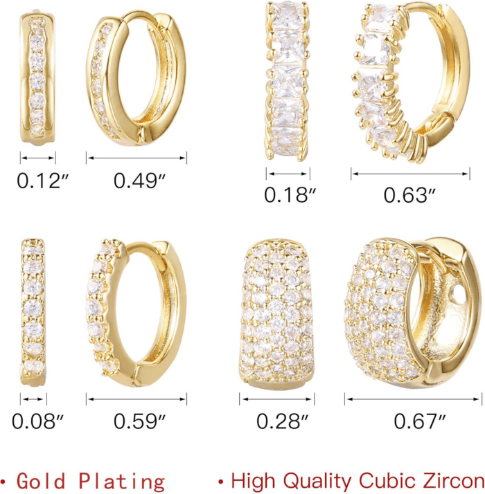 Small Gold Hoop Earrings Set for Women Diamond Pave Gold Earrings Set with Sterling Silver Post - Image 6