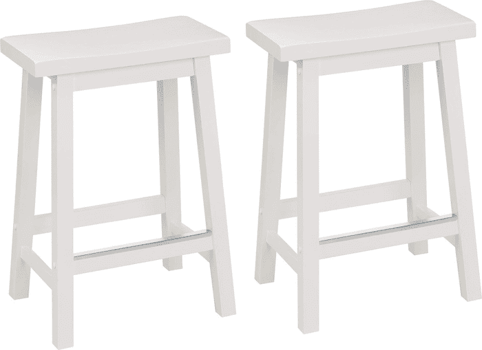 Solid Wood Saddle-Seat Counter Height Kitchen Island Barstool, 24-Inch Height, White - Set of 2