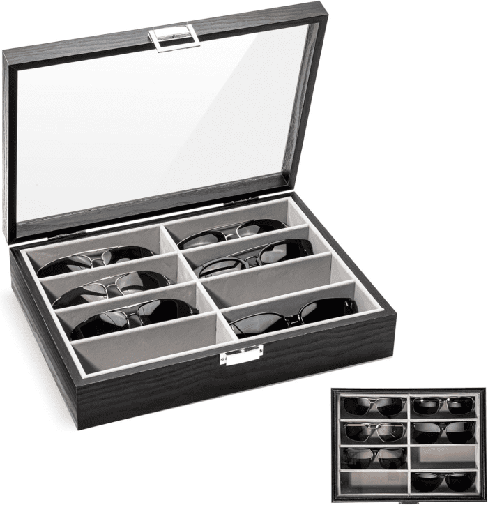 Wooden Sunglasses Organizer Trays for Men Women, Storage Box for Eyewear