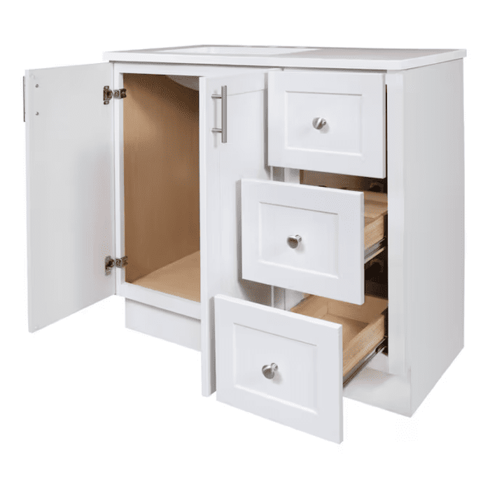 Davies 36-In White Single Sink Bathroom Vanity with White Cultured Marble Top (Mirror Included) - Image 13