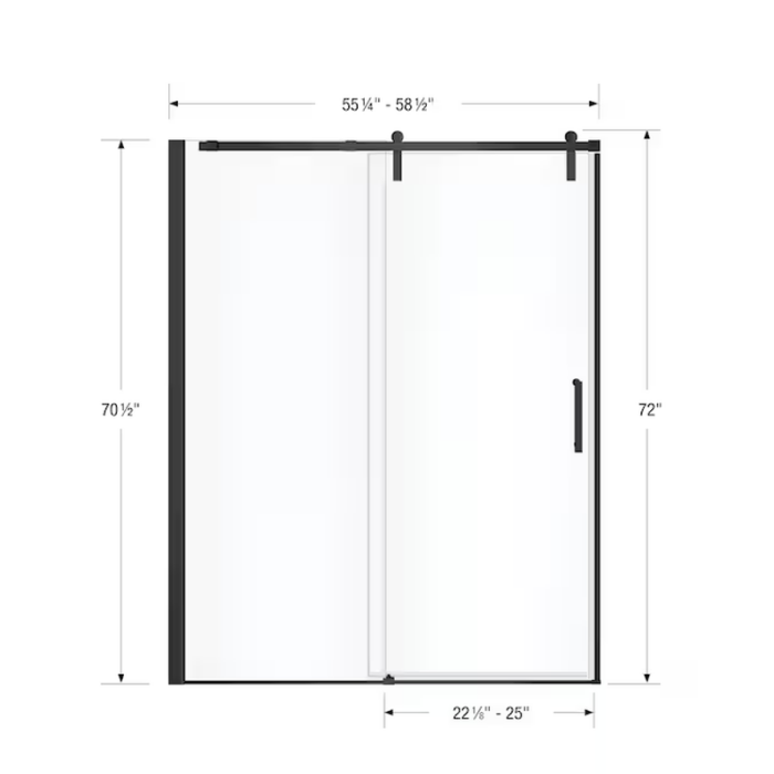 Outback Matte Black 55-1/4-In to 58-1/2-In W X 70.5-In H Semi-Frameless Bypass Sliding Shower Door - Image 3