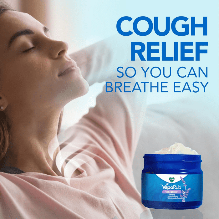 Vaporub, Lavender Scent, Cough Suppressant, Topical Chest Rub & Analgesic Ointment, Medicated  Vapors, Relief from Cough Due to Cold, Aches & Pains, 1.76Oz - Image 3