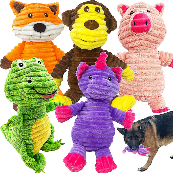 5 Pack Plush Toys Assortment Value Bundle Puppy Pet Mutt Squeak Toy for Medium Large Dogs