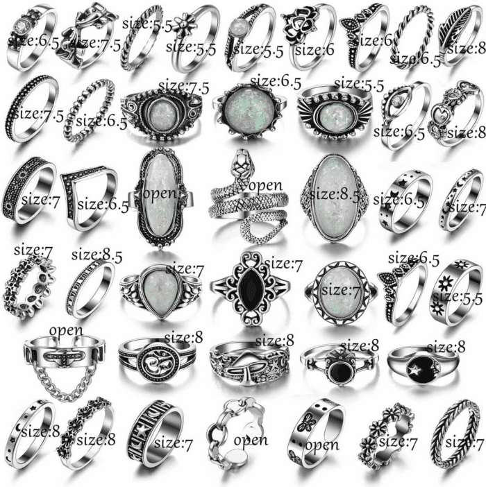 Vintage Silver Knuckle Rings Set for Women Men, Chunky Rings Aesthetic Snake Grunge Stackable Gothic Ring Adjustable Y2K Punk Bulky Boho Finger Alt of Rings, Stacking Fairy Skull Frog Heart Star Flower Midi Ring Pack - Image 7