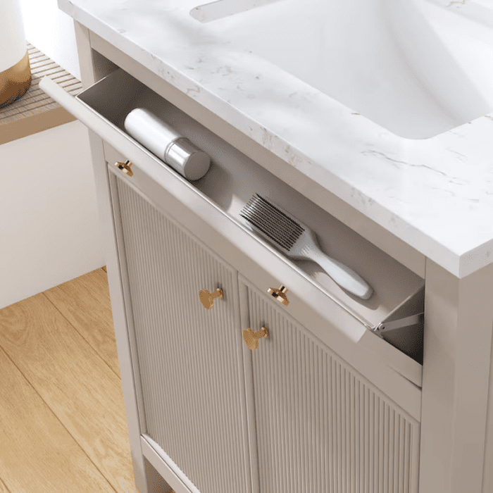 Sandbanks 30-In Greige Undermount Single Sink Bathroom Vanity with White Engineered Stone Top - Image 15