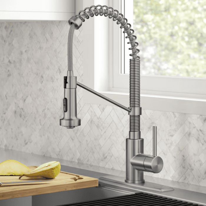 Bolden Spot-Free Stainless Steel Single Handle Pull-Down Kitchen Faucet with Sprayer (Deck Plate Included)