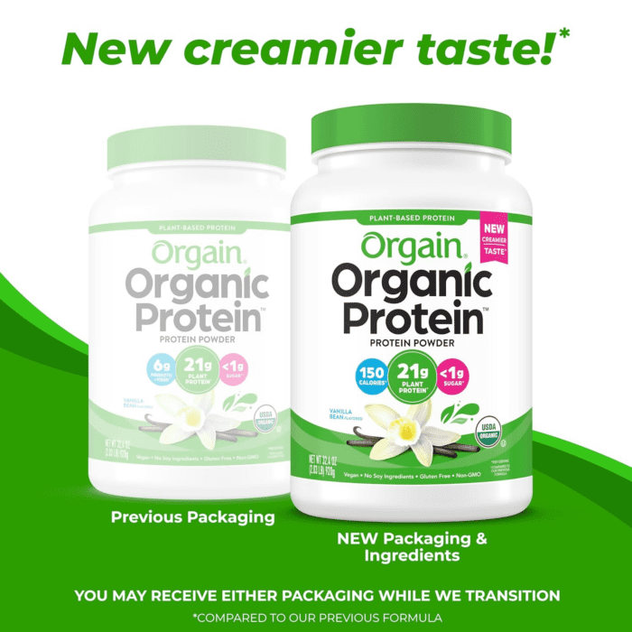 Organic Vegan Protein Powder, Vanilla Bean - 21G Plant Protein, 6G Prebiotic Fiber, No Lactose Ingredients, No Added Sugar, Non-Gmo, for Shakes & Smoothies, 2.03 Lb (Packaging May Vary) - Image 2