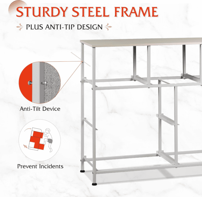 Dresser TV Stand, Entertainment Center with Fabric Drawers, Media Console Table with Metal Frame and Wood Top for TV up to 45 Inch, Chest of Drawers for Bedroom, Living Room, Light Grey - Image 9