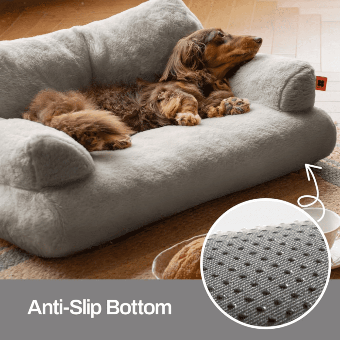 Cat Couch Bed for Indoor Cats, Washable Small Dog Beds for Medium Small Dogs & Cats up to 25 Lbs, Fluffy Pet Beds with Non-Slip Bottom, 26×19×13 Inch (Grey) - Image 3