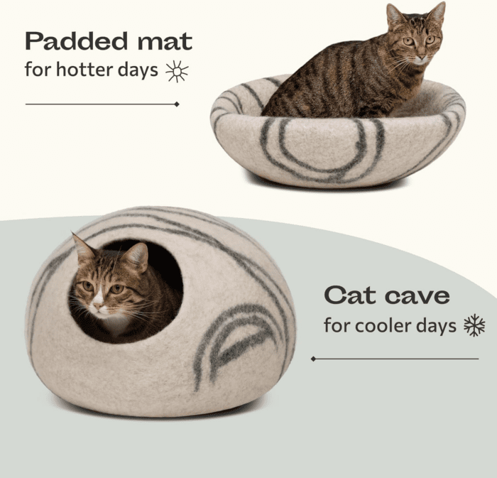 Cat Cave – Premium Felt Cat Bed for Indoor Cats, Handmade 100% Merino Wool (Light Shades) (Medium, Light Grey) - Image 4