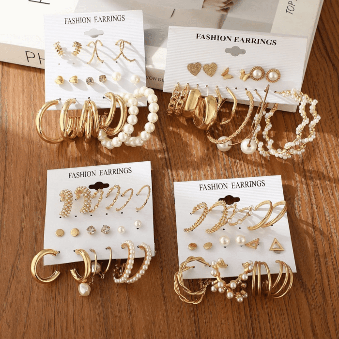 36 Pairs Gold Earrings Set for Women, Fashion Pearl Chain Link Stud Drop Dangle Earrings Multipack Hoop Earring Packs, Hypoallergenic Earrings for Birthday Party Jewelry - Image 6