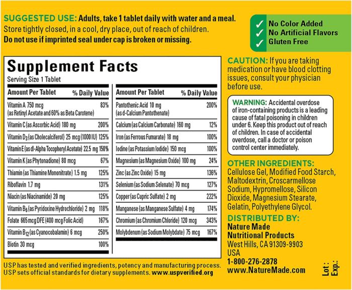 Multivitamin Tablets with Iron, Multivitamin for Women and Men for Daily Nutritional Support, 130 Tablets, 130 Day Supply - Image 6