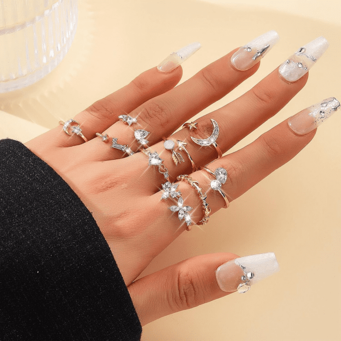 Gold Stackable Rings for Women Gifts Trendy Stuff Simple Star Moon Knuckle Rings Set Boho Rings Cute Stuff Birthday Gifts Stocking Stuffers for Christmas Gifts 2024 - Image 3