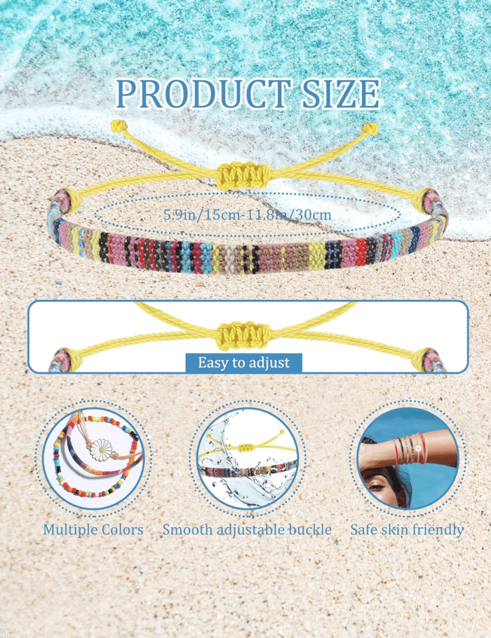 24 Pieces Waterproof String Bracelets for Women Surfer Wave Boho Bracelet Adjustable Handmade Friendship Bracelet String Ocean Beach Boho Bracelets Anklets for Women - Image 2