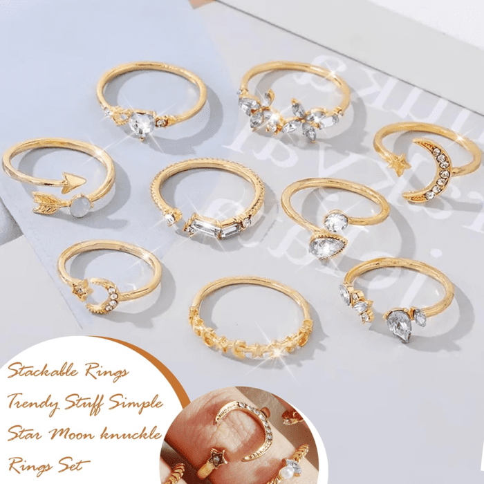 Gold Stackable Rings for Women Gifts Trendy Stuff Simple Star Moon Knuckle Rings Set Boho Rings Cute Stuff Birthday Gifts Stocking Stuffers for Christmas Gifts 2024 - Image 5