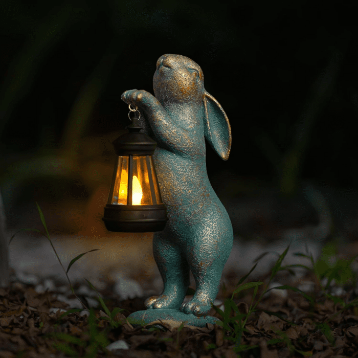 Garden Statues Rabbit with Solar Lantern Outdoor Bunny Figurines Decorations for Patio Yard Lawn Ornaments Gifts for Birthday Easter Housewarming