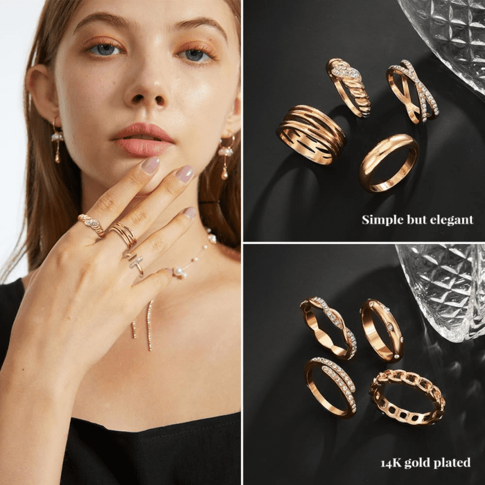 Gold Knuckle Rings Set for Women, Dainty Simple Trendy Cute Stackable Finger Rings Pack, Stacking Layering on Thumb and Knuckle, Mixed Size - Image 8