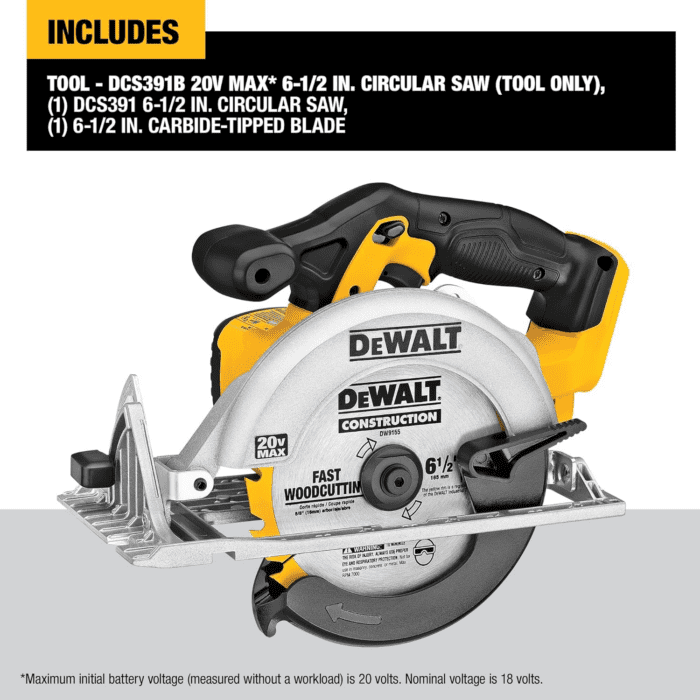 20V MAX Circular Saw, 6-1/2-Inch Blade, 460 MWO Engine, 0-50 Degree Bevel Capability, Bare Tool Only (DCS391B) - Image 3