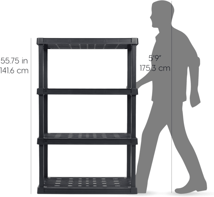 USA 4-Tier Heavy Duty Plastic Shelving Unit, 56" Tall - 100Lbs per Shelf, Modular Garage Rack Storage Organizer for Home, Basement, Laundry & Utility Room, 18"D X 36"W X 56"H - Black - Image 9