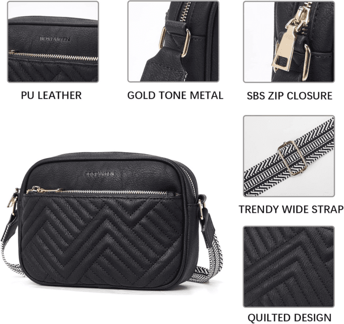 Quilted Crossbody Bags for Women Vegan Leather Purses Small Shoulder Handbags with Wide Strap - Image 5