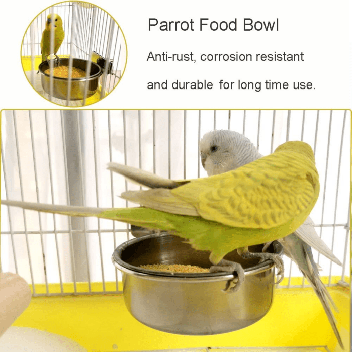 Bird Feeding Dish Cups Parrot Food Bowl Clamp Holder Coop Cup, 2PCS Bird Cage Water Bowl for Parakeet African Greys Conure Cockatiels Lovebird Budgie Chinchilla - Image 2