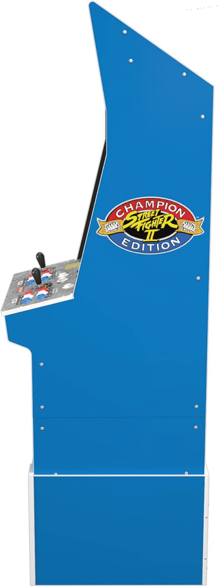 Street Fighter II Champion Edition Big Blue Cabinet Style Arcade Machine W/ 12 Games, Coinless Operation, Light-Up Marquee, Wifi, and Stool - Image 4