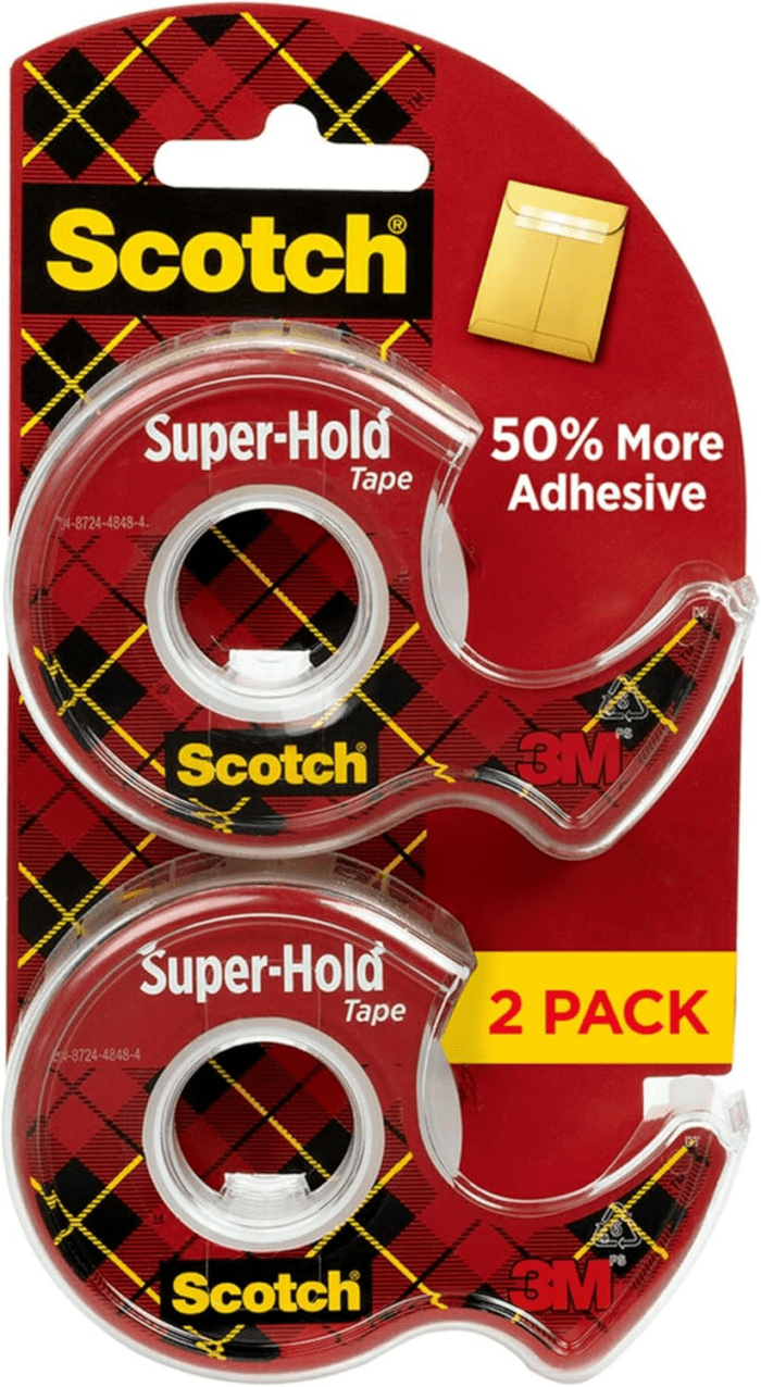 Super-Hold Tape, 2 Rolls, Transparent Finish, 50% More Adhesive, Trusted Favorite, 3/4 X 600 Inches, Dispensered (198DM-2)