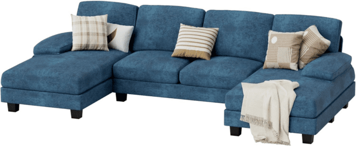 Sectional Couches for Living Room, U Shaped Couch with Chenille Fabric, 4 Seat Modern Sofa with Removable Pillows for Apartment and Small Space (Fabric, Blue) - Image 7