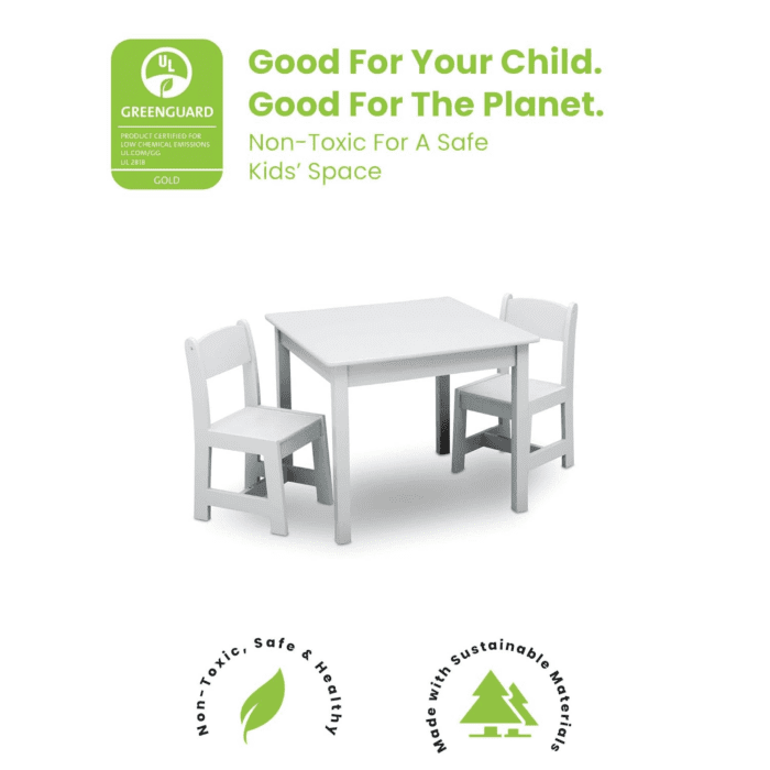 Mysize Kids Wood Table and Chair Set (2 Chairs Included) - Ideal for Arts & Crafts, Snack Time, & More - Greenguard Gold Certified, Bianca White, 3 Piece Set - Image 5