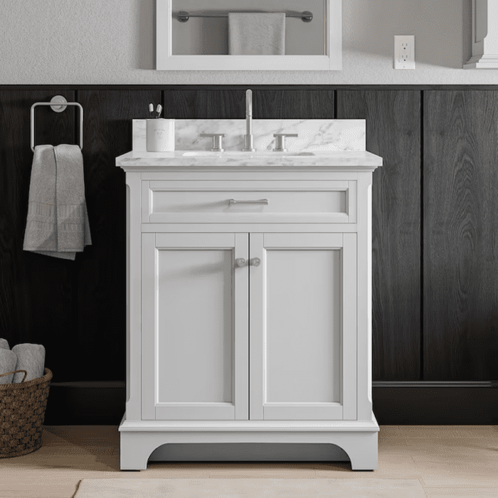 Roveland 36-In White Undermount Single Sink Bathroom Vanity with Carrara Natural Marble Top - Image 21