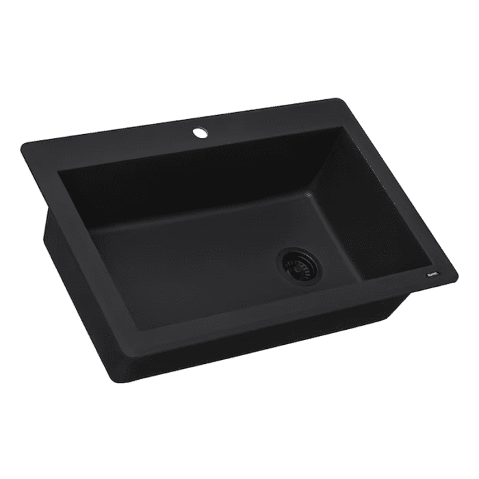 Epigranite Drop-In 33-In X 22-In Midnight Black Granite Single Bowl 1-Hole Kitchen Sink - Image 3