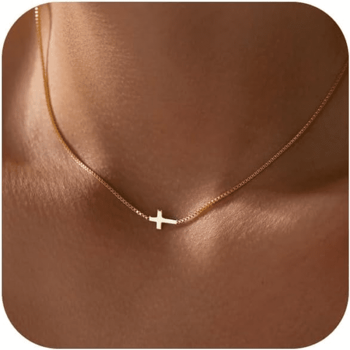 Cross Necklace for Women 14K Real Gold Silver Plated Dainty Small Cross Pendant Choker Simple Trendy Cute Cross Charm Chain Necklace Faith Jewelry Religious Minimalist Gift